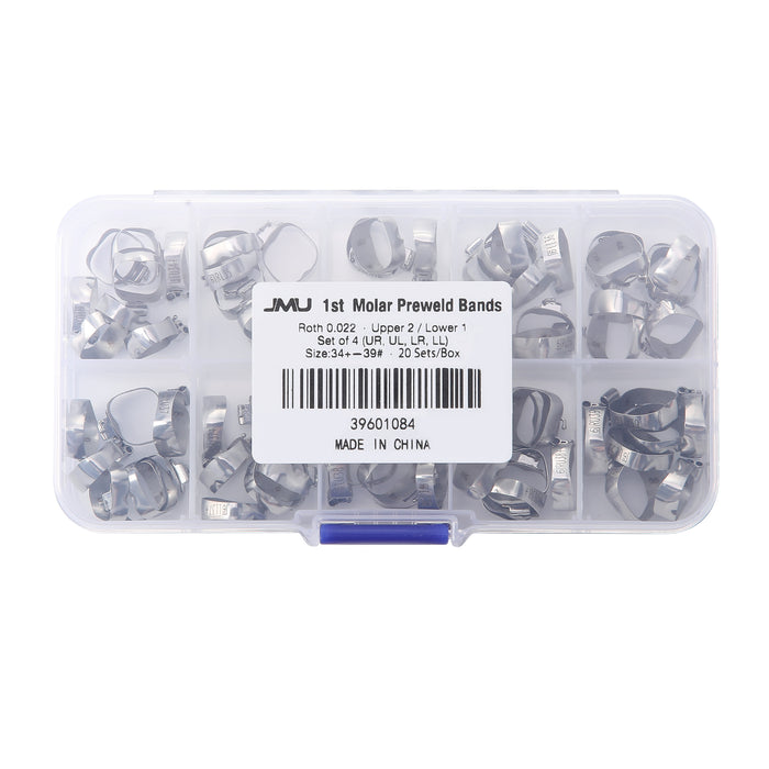 JMU 1st Molar Bands Pre-welded with Tubes Roth/MBT 0.022 Non-Convertible 34+—39# Set of 4(UR,UL,LR,LL) 20Sets/box