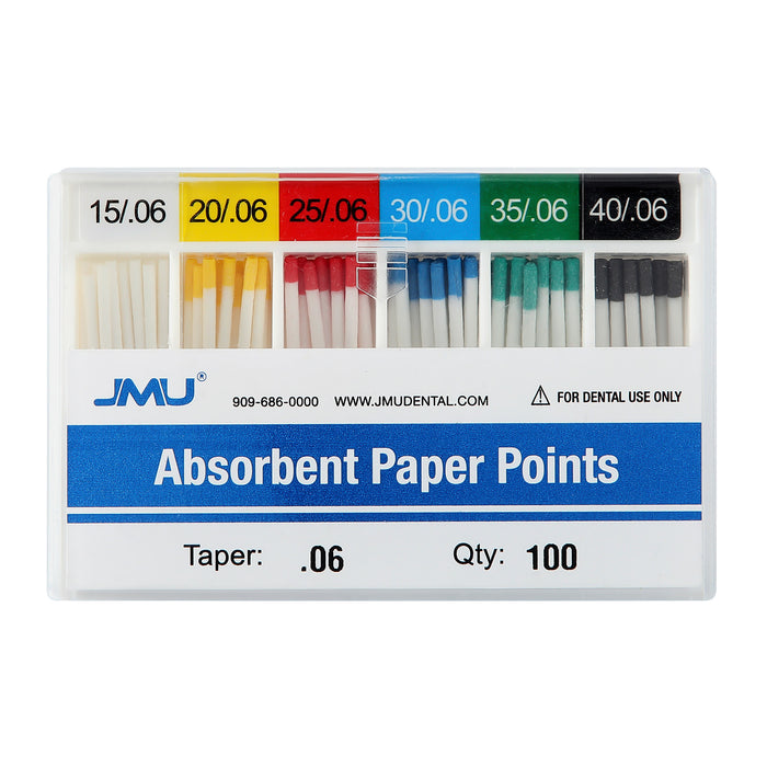 JMU Absorbent Paper Points Taper Size 0.06 #15-40 Assorted Color-coded 100pcs/Pack