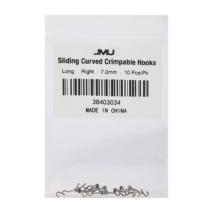 JMU Sliding Long Curved Crimpable Hooks Right 7mm 10pcs/pk