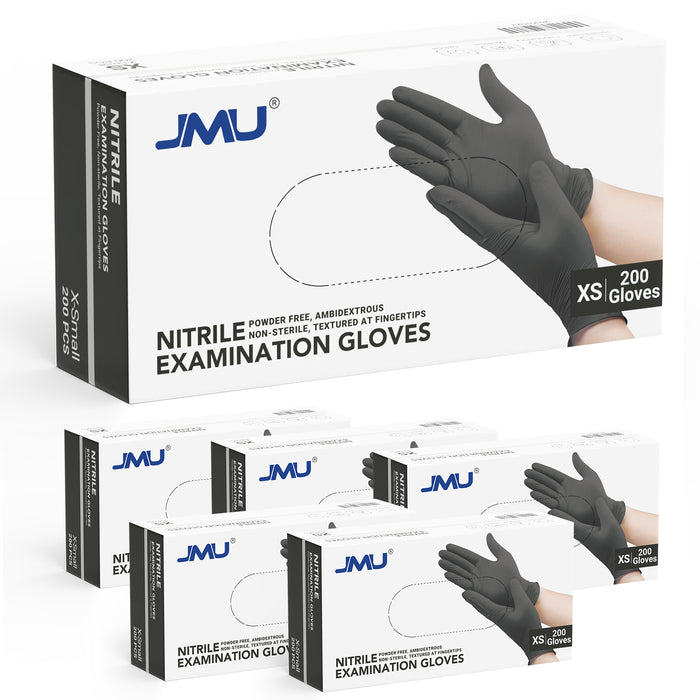 JMU Nitrile Exam Gloves Black Powder Free 4 Mil XS/S/M/L/XL 200Pcs/Box - JMU DENTAL INC