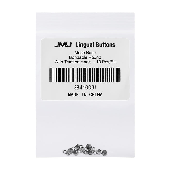 JMU Lingual Buttons Mesh Base Bondable Round With Traction Hook 10pcs/pk