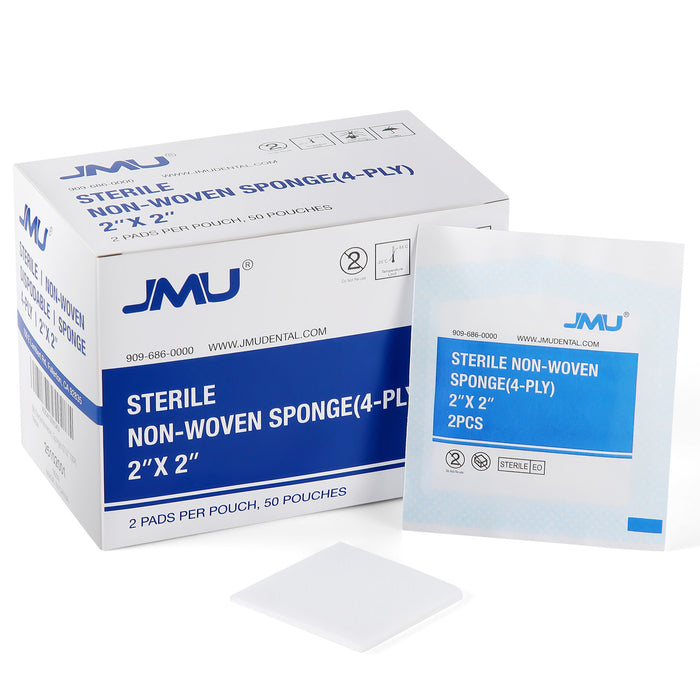 JMU Sterile Gauze Pads Non-Woven Sponge 2"x2" 4-Ply 100Pcs/Box - JMU DENTAL INC