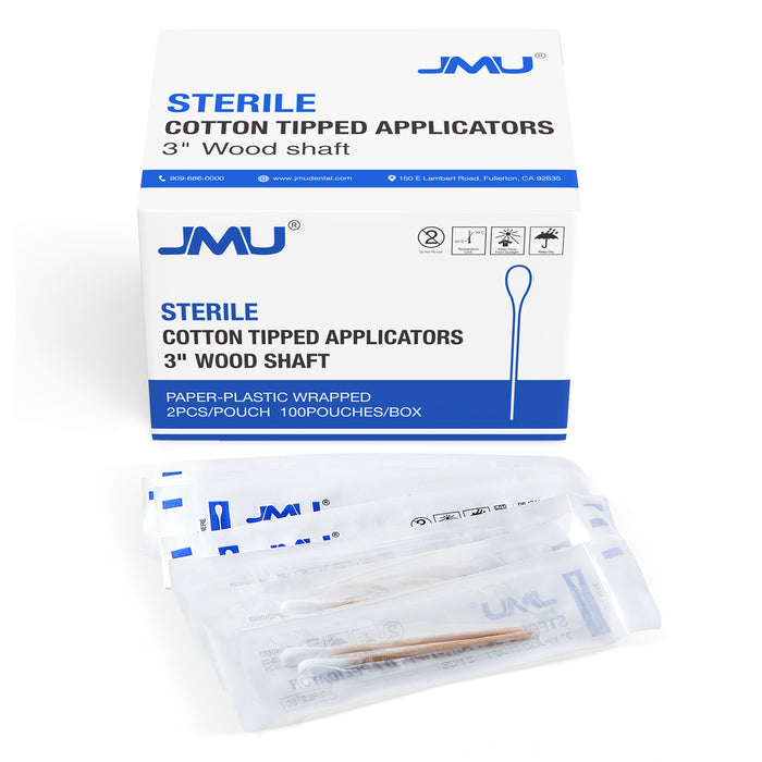 JMU Disposable Sterile 3" Cotton Swab Tipped Applicator 200pcs/Box