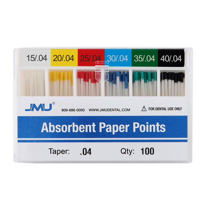 JMU Absorbent Paper Points Taper Size 0.04 #15-40 Assorted Color-coded 100pcs/Pack