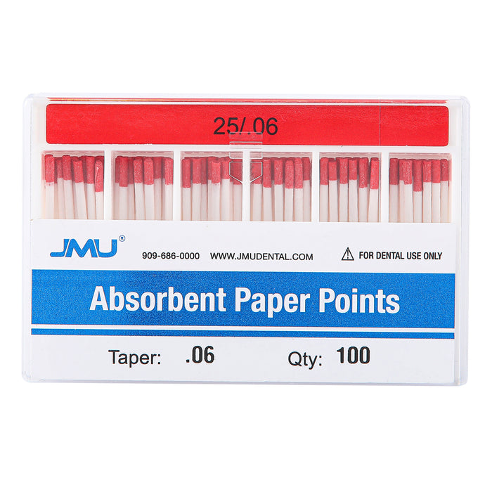 JMU Absorbent Paper Points Taper Size 0.06 #25 Color-coded 100pcs/Pack