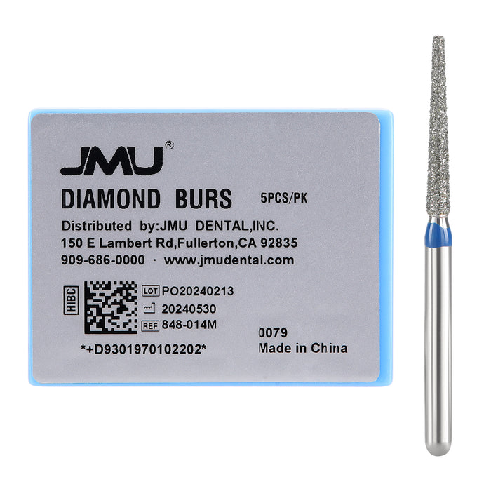 JMU Diamond Burs FG Medium Grit Flat End Taper 5/Pk - JMU DENTAL INC