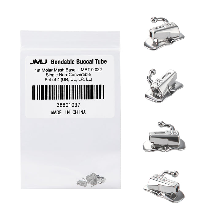 JMU 1st Molar Buccal Tubes Roth/MBT 0.018/0.022 Single Non-Convertible Mesh Base(2G) Bondable Set of 4(UR,UL,LR,LL)