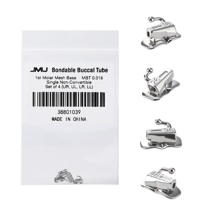 JMU 1st Molar Buccal Tubes Roth/MBT 0.018/0.022 Single Non-Convertible Mesh Base(2G) Bondable Set of 4(UR,UL,LR,LL)