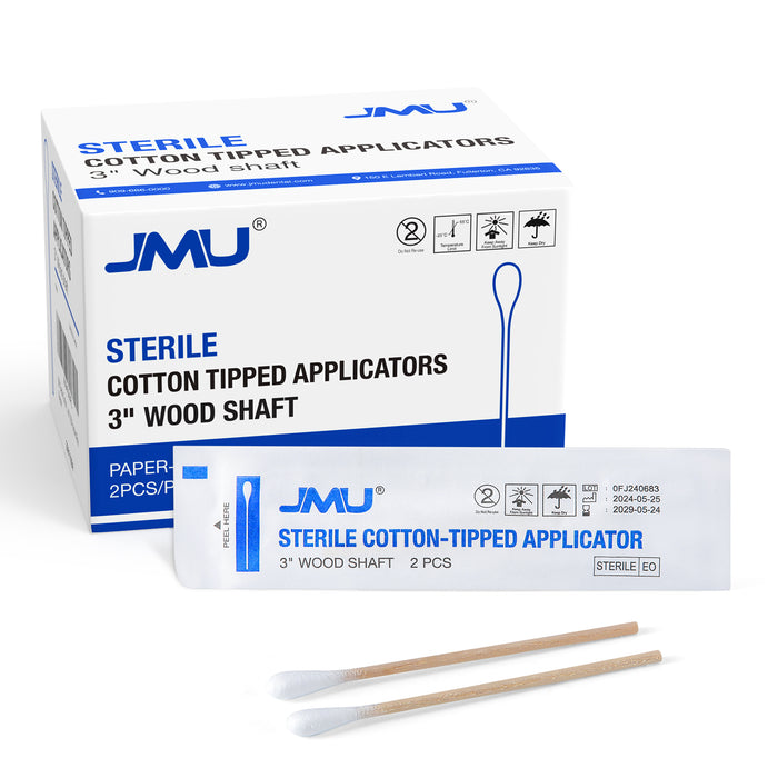 JMU Disposable Sterile 3" Cotton Swab Tipped Applicator 200pcs/Box