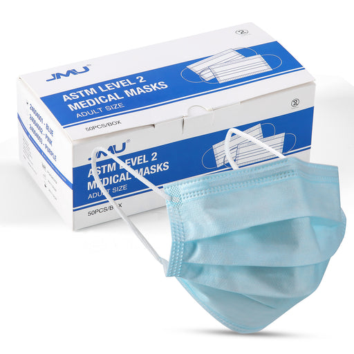 JMU Disposable Medical Face Masks 3-Ply ASTM Level 2 Adult Size Blue 50Pcs/Box