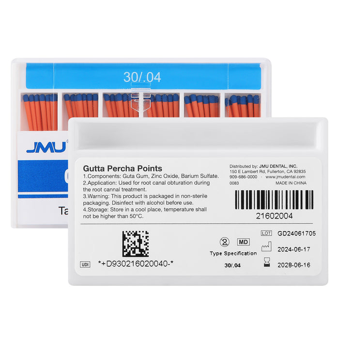 JMU Gutta Percha Points Taper Size 0.04 #30 Color-coded 60pcs/Pack