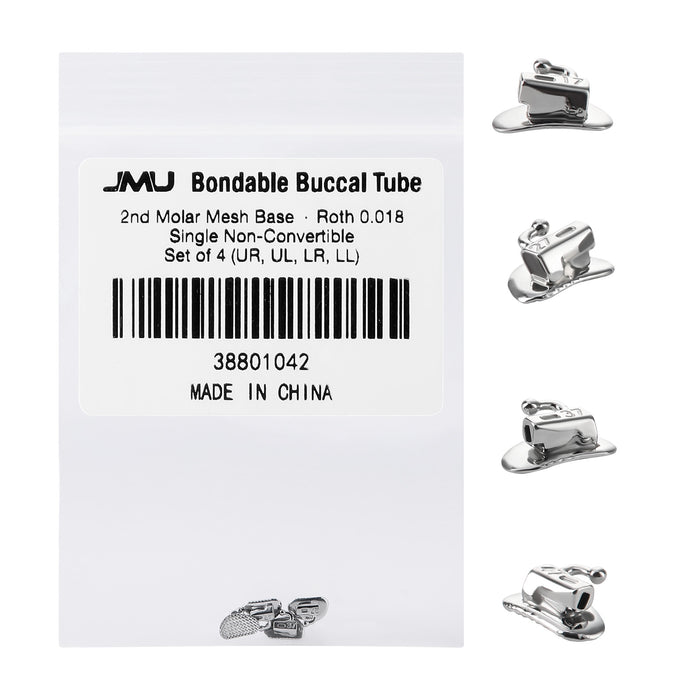 JMU 2nd Molar Buccal Tubes Roth/MBT 0.018/0.022 Single Non-Convertible Mesh Base(2G) Bondable Set of 4(UR,UL,LR,LL)