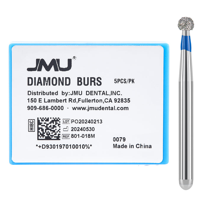 JMU Diamond Burs FG Medium Grit Round 5/Pk - JMU DENTAL INC