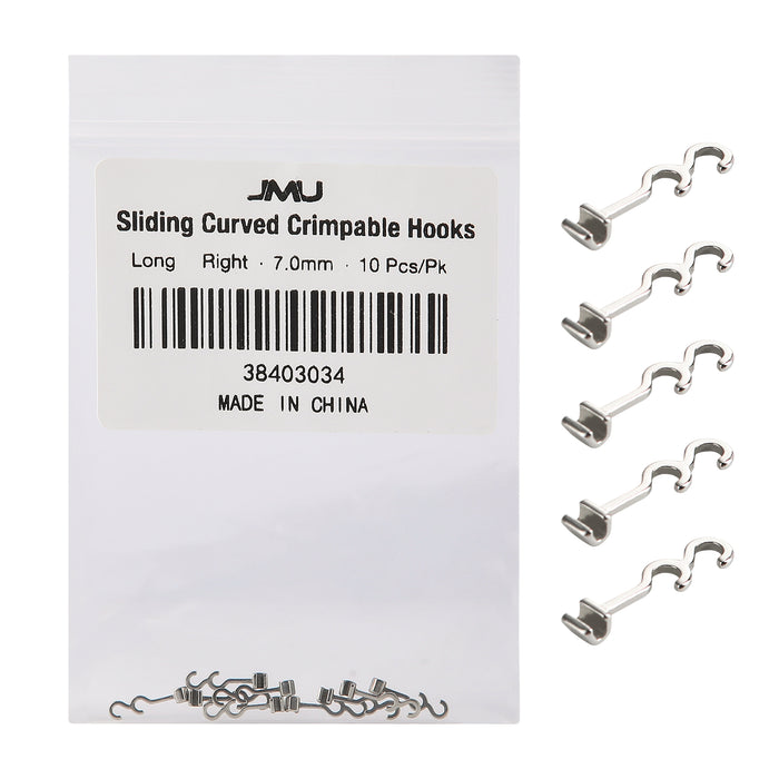 JMU Sliding Long Curved Crimpable Hooks Right 7mm 10pcs/pk