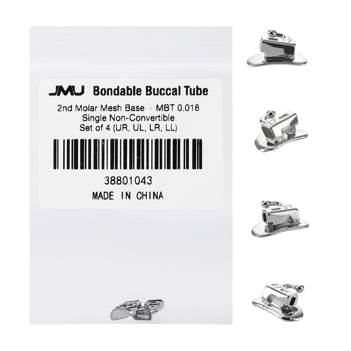 JMU 2nd Molar Buccal Tubes Roth/MBT 0.018/0.022 Single Non-Convertible Mesh Base(2G) Bondable Set of 4(UR,UL,LR,LL)