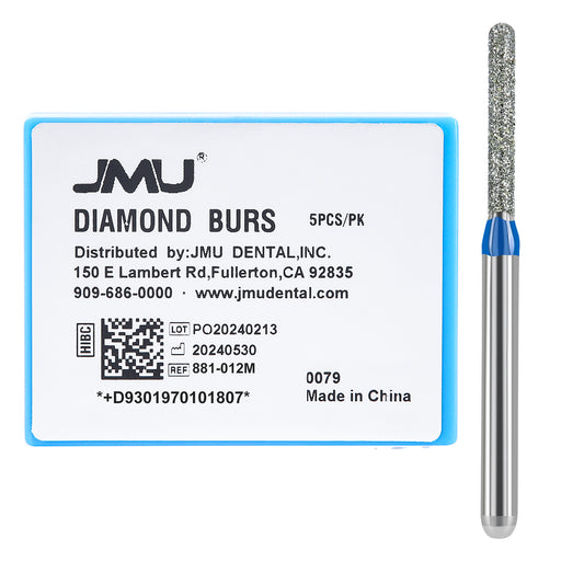 JMU Diamond Burs FG Medium Grit Round End Cylinder 5/Pk - JMU DENTAL INC