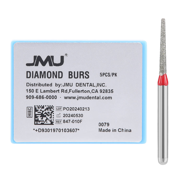 JMU Diamond Burs FG Fine Grit Flat End Taper 5/Pk - JMU DENTAL INC