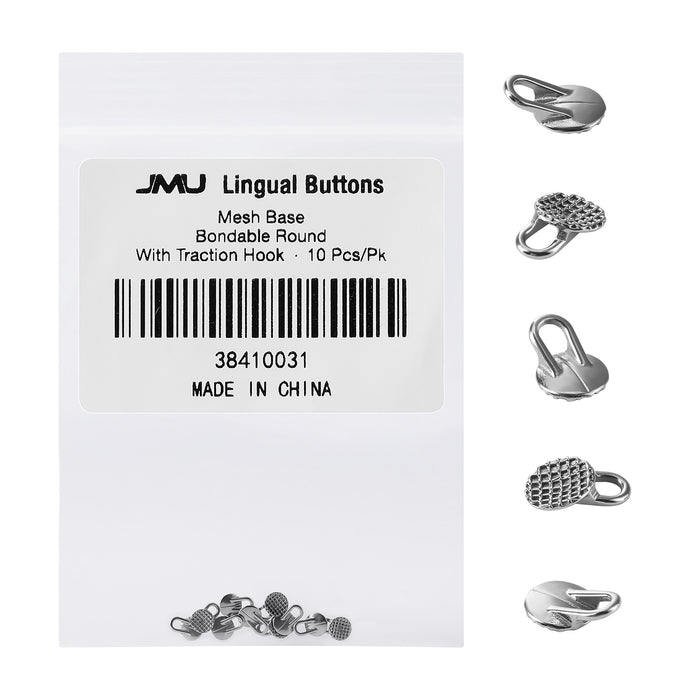 JMU Lingual Buttons Mesh Base Bondable Round With Traction Hook 10pcs/pk