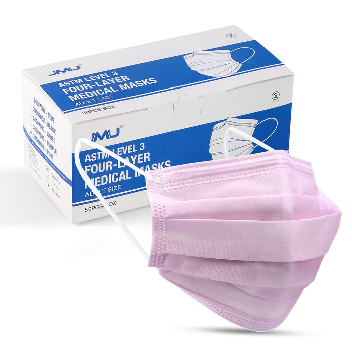 JMU Disposable Medical Face Masks 4-Ply ASTM Level 3 for Adults Pink 50Pcs/Box - JMU DENTAL INC