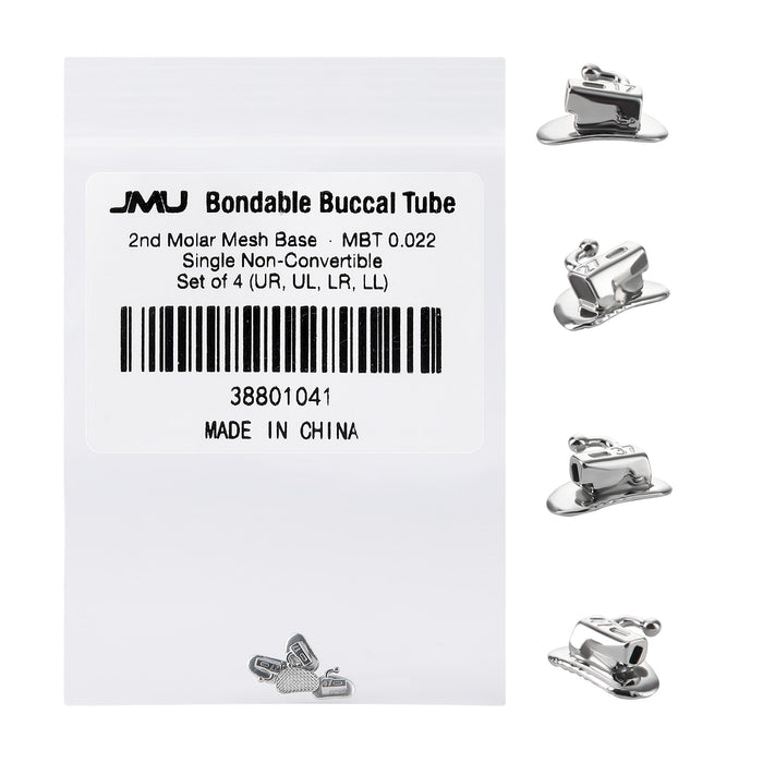 JMU 2nd Molar Buccal Tubes Roth/MBT 0.018/0.022 Single Non-Convertible Mesh Base(2G) Bondable Set of 4(UR,UL,LR,LL)