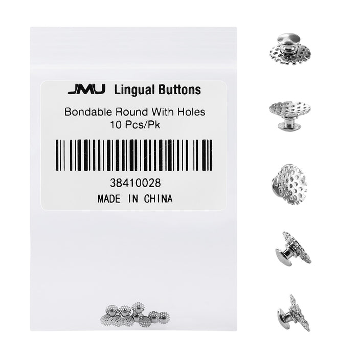 JMU Lingual Buttons Bondable Round With Holes 10pcs/pk