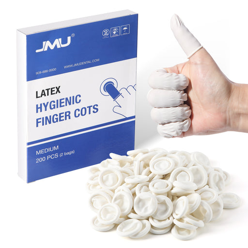 JMU Hygienic Finger Cots Latex Powder Free Medium White 200Pcs/Box - JMU DENTAL INC