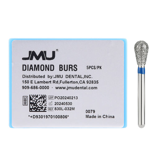 JMU Diamond Burs FG Medium Grit Long Pear 5/Pk - JMU DENTAL INC