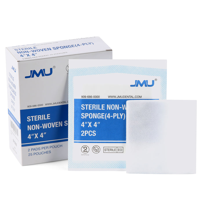 JMU Sterile Gauze Pads Non-Woven Sponge 2"x2" 4-Ply 100pcs/Bag