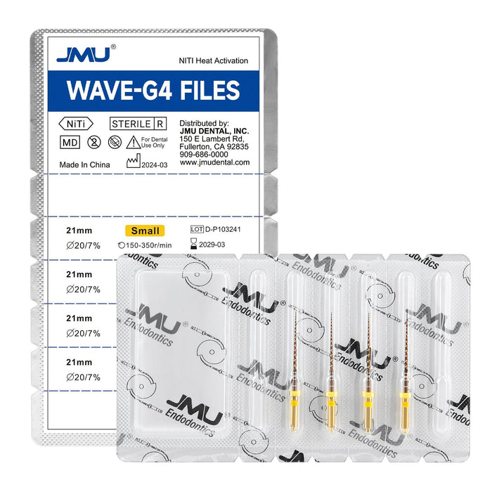 JMU NITI ROTARY FILES, WAVE-G4 FILES Sterilized Packing, 4pcs/Pk, #ROLL WAVE (GOLD) - JMU Dental