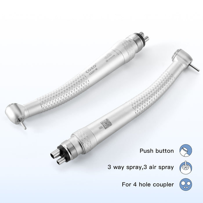 COXO CX207-W High-speed Air Turbine Handpiece, ³300,000rpm, Standard Head, 3-port spray, (equipped with coupler, handpiece fits into W&H or COXO 229-B 4-hole coupler) #H17-SPQ4