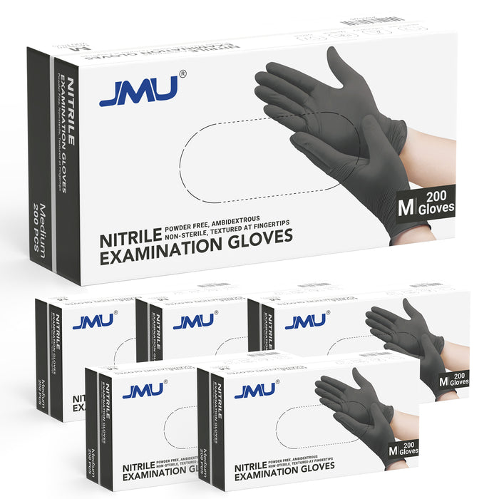 JMU Nitrile Exam Gloves Black Powder Free 4 Mil XS/S/M/L/XL 200Pcs/Box - JMU DENTAL INC