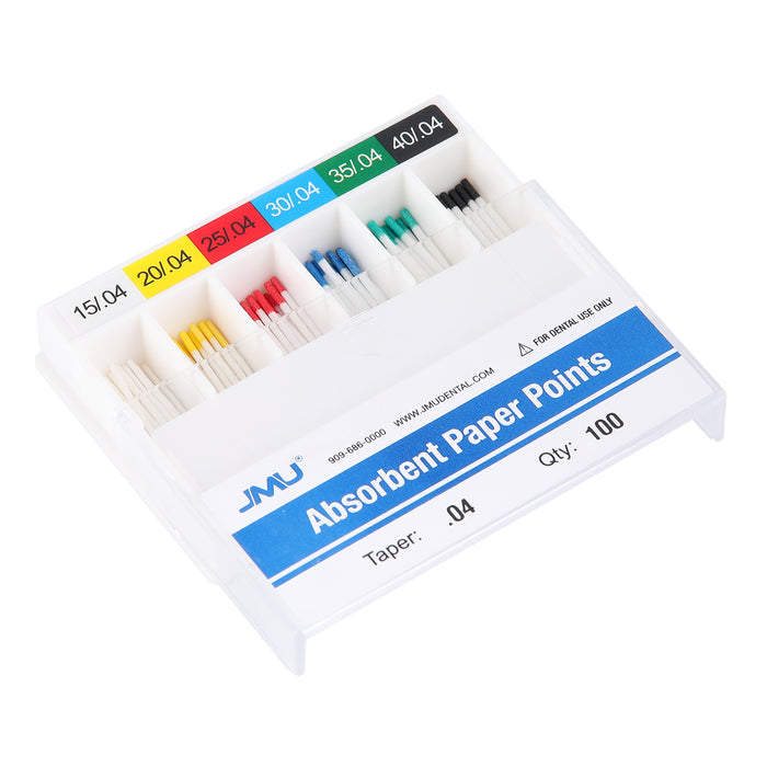 JMU Absorbent Paper Points Taper Size 0.04 #15-40 Assorted Color-coded 100pcs/Pack