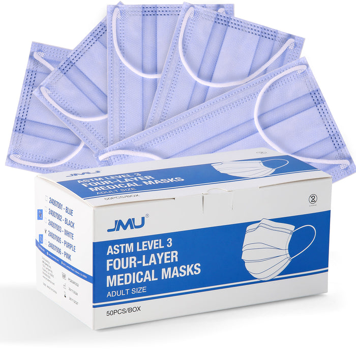 JMU Disposable Medical Face Masks 4-Ply ASTM Level 3 for Adults Purple 50Pcs/Box - JMU DENTAL INC