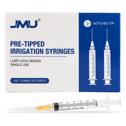 JMU Dental Irrigation Syringes and Tips 3 cc 4 Models Luer Lock Design Notched Type 100Pcs/Box - JMU DENTAL INC