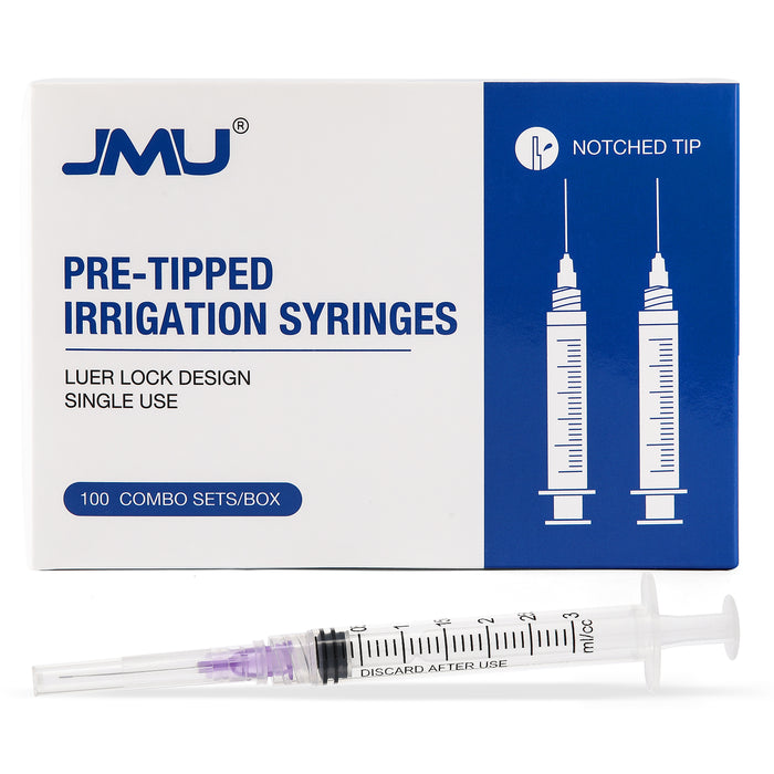 JMU Dental Irrigation Syringes and Tips 3 cc 4 Models Luer Lock Design Notched Type 100Pcs/Box - JMU DENTAL INC