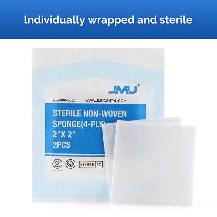 JMU Sterile Gauze Pads Non-Woven Sponge 2"x2" 4-Ply 100pcs/Bag