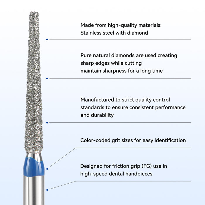 JMU Diamond Burs FG Medium Grit Flat End Taper 5/Pk - JMU DENTAL INC