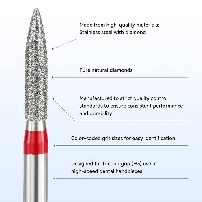 JMU Diamond Burs FG Fine Grit Flame 5/Pk - JMU DENTAL INC