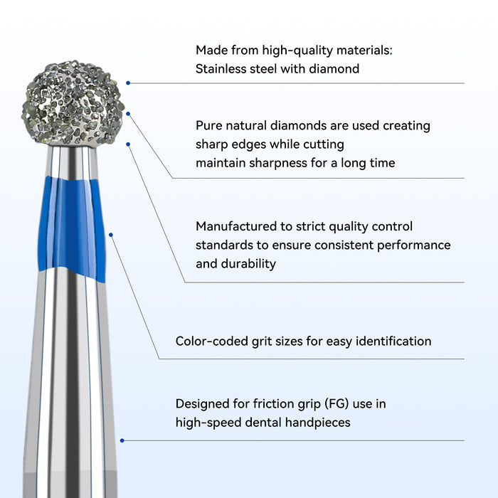 JMU Diamond Burs FG Medium Grit Round 5/Pk - JMU DENTAL INC