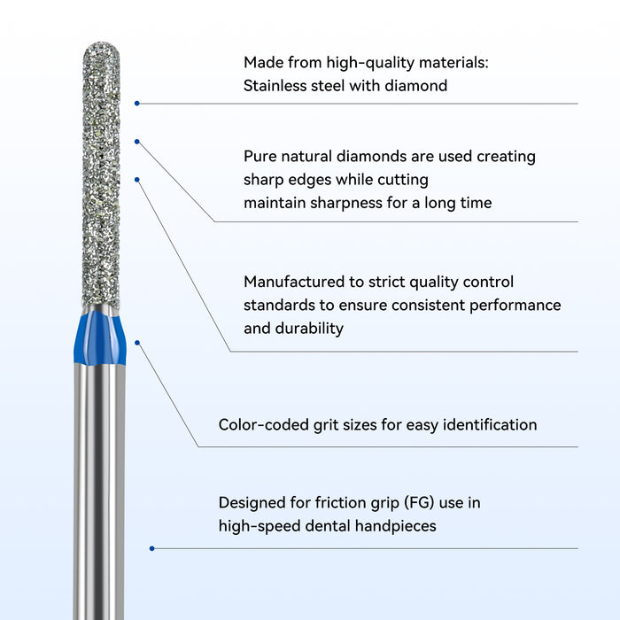 JMU Diamond Burs FG Medium Grit Round End Cylinder 5/Pk - JMU DENTAL INC