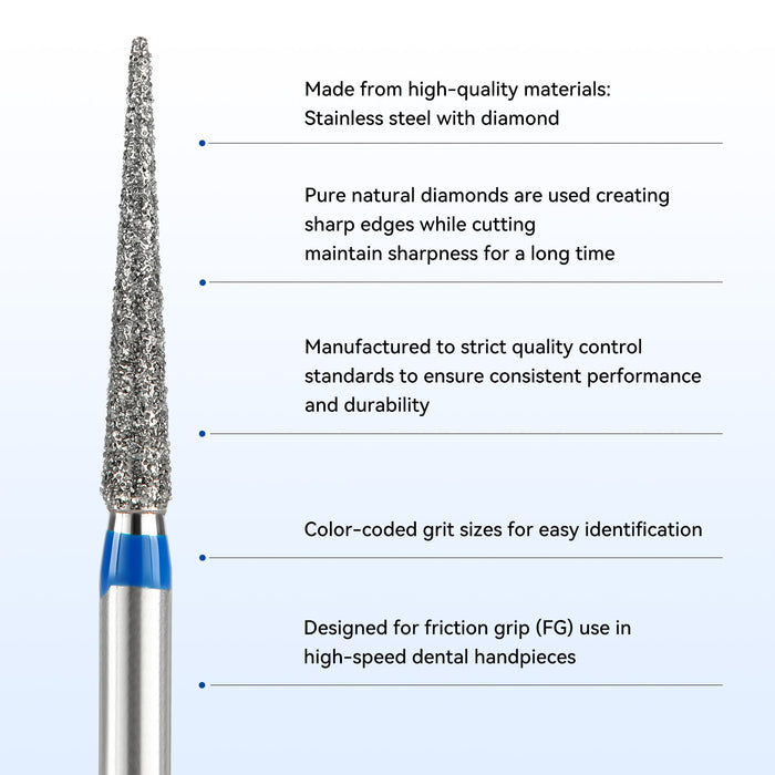 JMU Diamond Burs FG Medium Grit Needle 5/Pk - JMU DENTAL INC