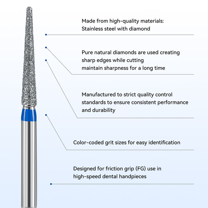 JMU Diamond Burs FG Medium Grit Round End Taper 5/Pk - JMU DENTAL INC