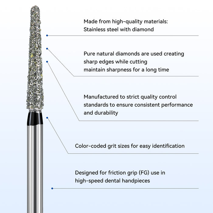 JMU Diamond Burs FG Super Coarse Round End Taper 5/Pk - JMU DENTAL INC