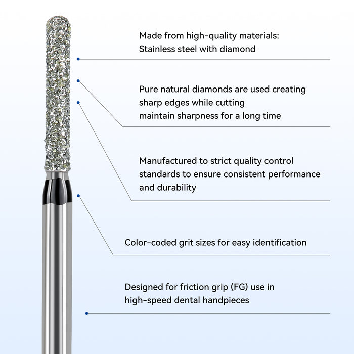 JMU Diamond Burs FG Super Coarse Round End Cylinder 5/Pk - JMU DENTAL INC