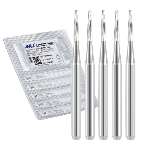 JMU Carbide Burs,Taper Fissure, Long Head, 5/pk - JMU Dental