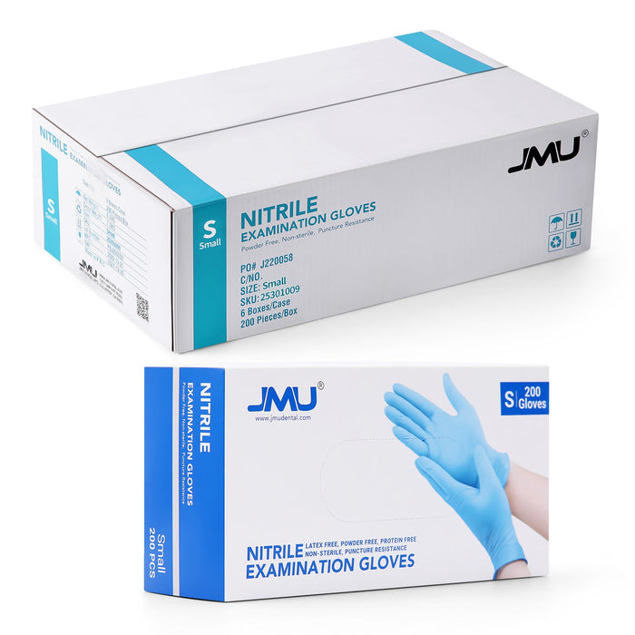 JMU Nitrile Exam Gloves Blue Powder Free 4 Mil XS/S/M/L 1200pcs/Case