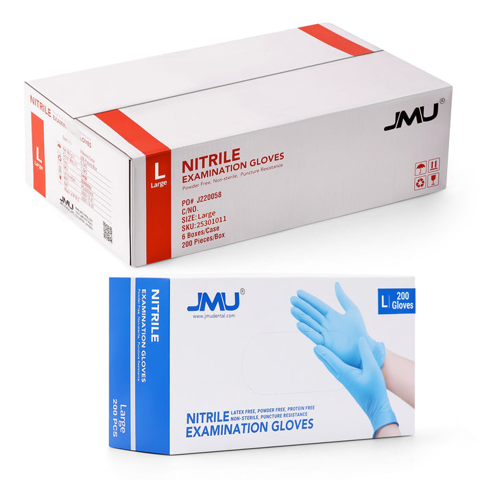 JMU Nitrile Exam Gloves Blue Powder Free 4 Mil XS/S/M/L 1200pcs/Case