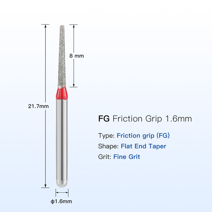 JMU Diamond Burs FG Fine Grit Flat End Taper 5/Pk - JMU DENTAL INC