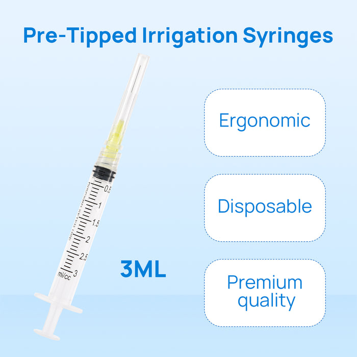 JMU Dental Irrigation Syringes and Tips 3 cc 4 Models Luer Lock Design Notched Type 100Pcs/Box - JMU DENTAL INC