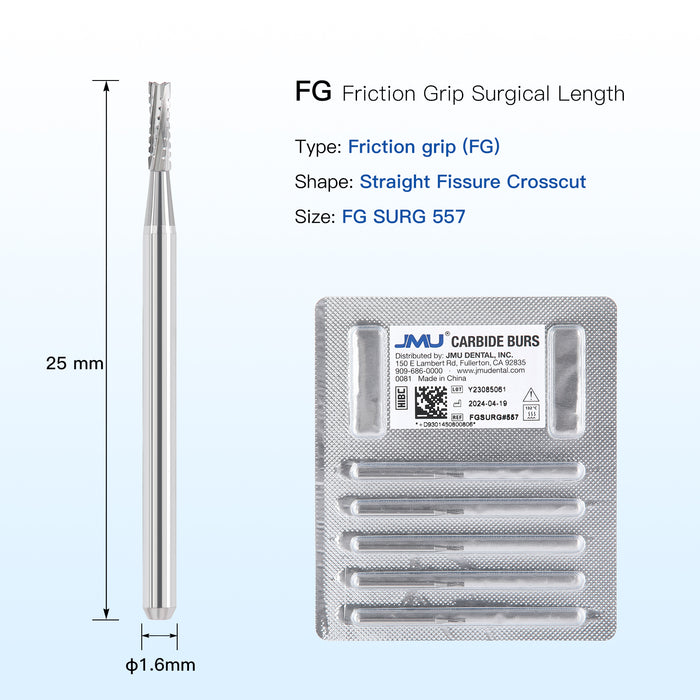 JMU Surgical Carbide Burs Straight Fissure Crosscut FG SURG 5/Pk